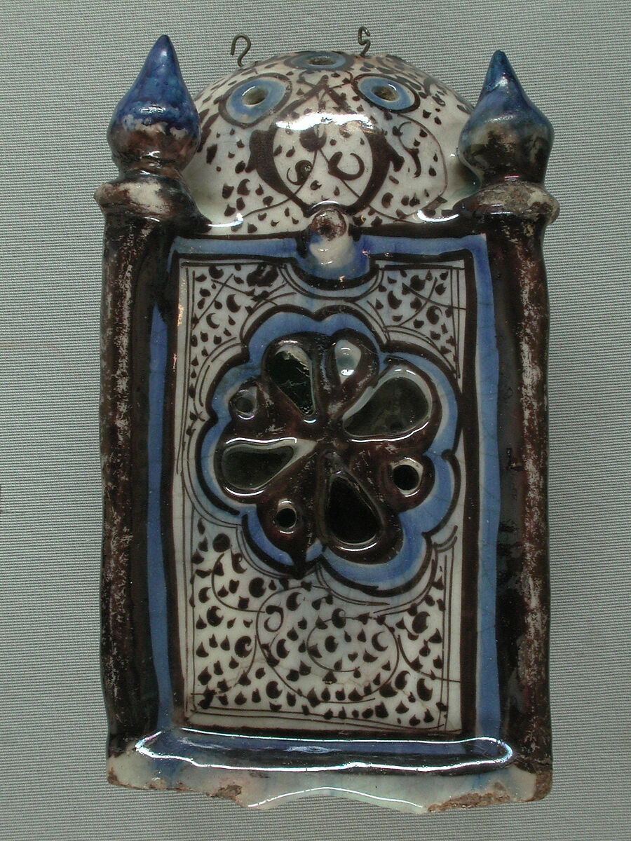 Ceramic Lantern, Stonepaste; underglaze-painted in blue, luster-painted on transparent glaze