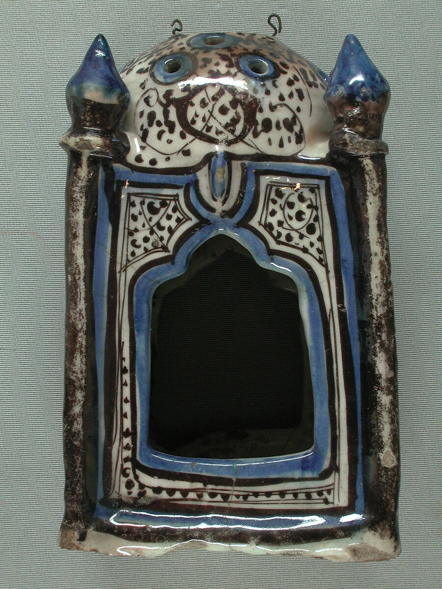 Ceramic Lantern, Stonepaste; underglaze-painted in blue, luster-painted on transparent glaze