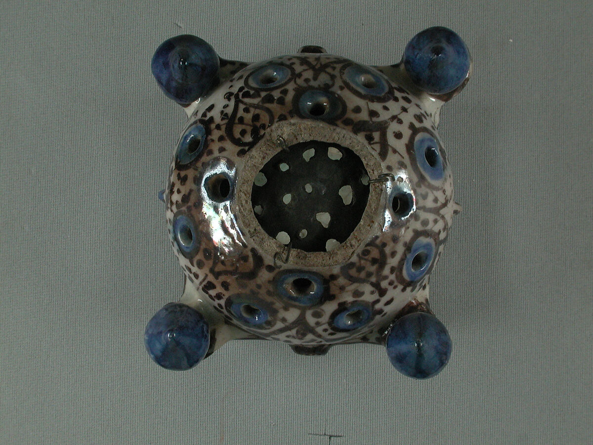 Ceramic Lantern, Stonepaste; underglaze-painted in blue, luster-painted on transparent glaze