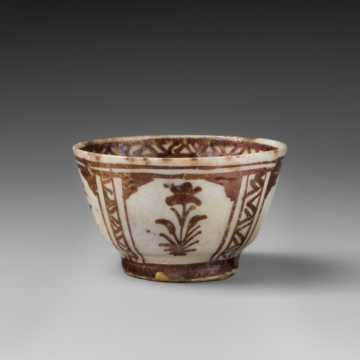 Cup, Stonepaste; luster-painted on opaque white glaze under transparent colorless glaze 
