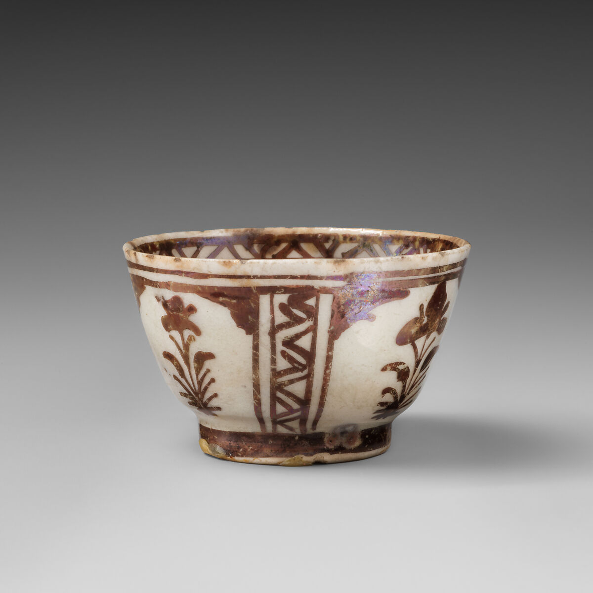 Cup, Stonepaste; luster-painted on opaque white glaze under transparent colorless glaze