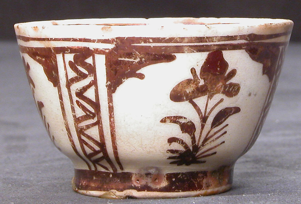 Cup, Stonepaste; luster-painted on opaque white glaze under transparent colorless glaze