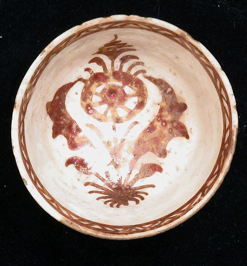 Cup, Stonepaste; luster-painted on opaque white glaze under transparent colorless glaze