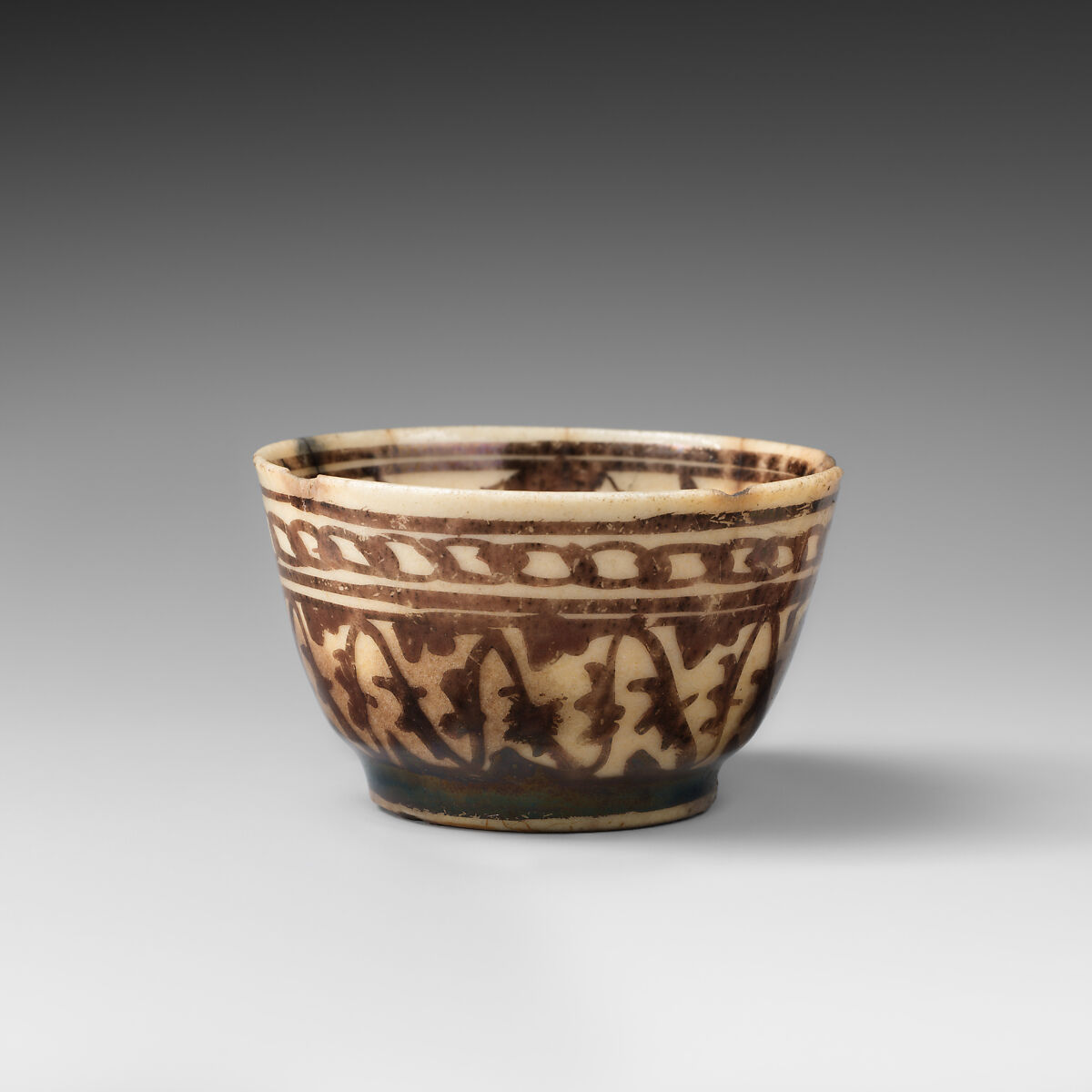 Cup, Stonepaste; luster-painted on opaque white glaze under transparent colorless glaze 