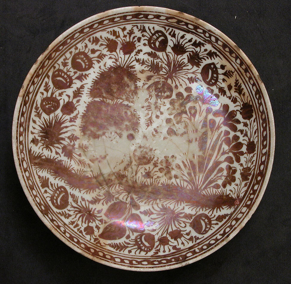 Plate, Stonepaste; luster-painted on opaque white glaze under transparent colorless glaze