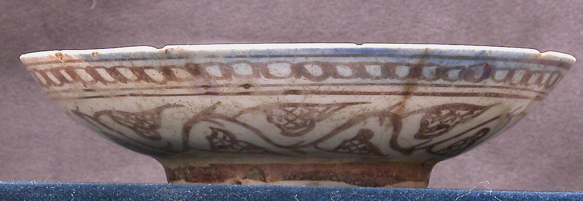 Dish, Stonepaste; luster-painted on opaque blue and white glaze under transparent colorless glaze