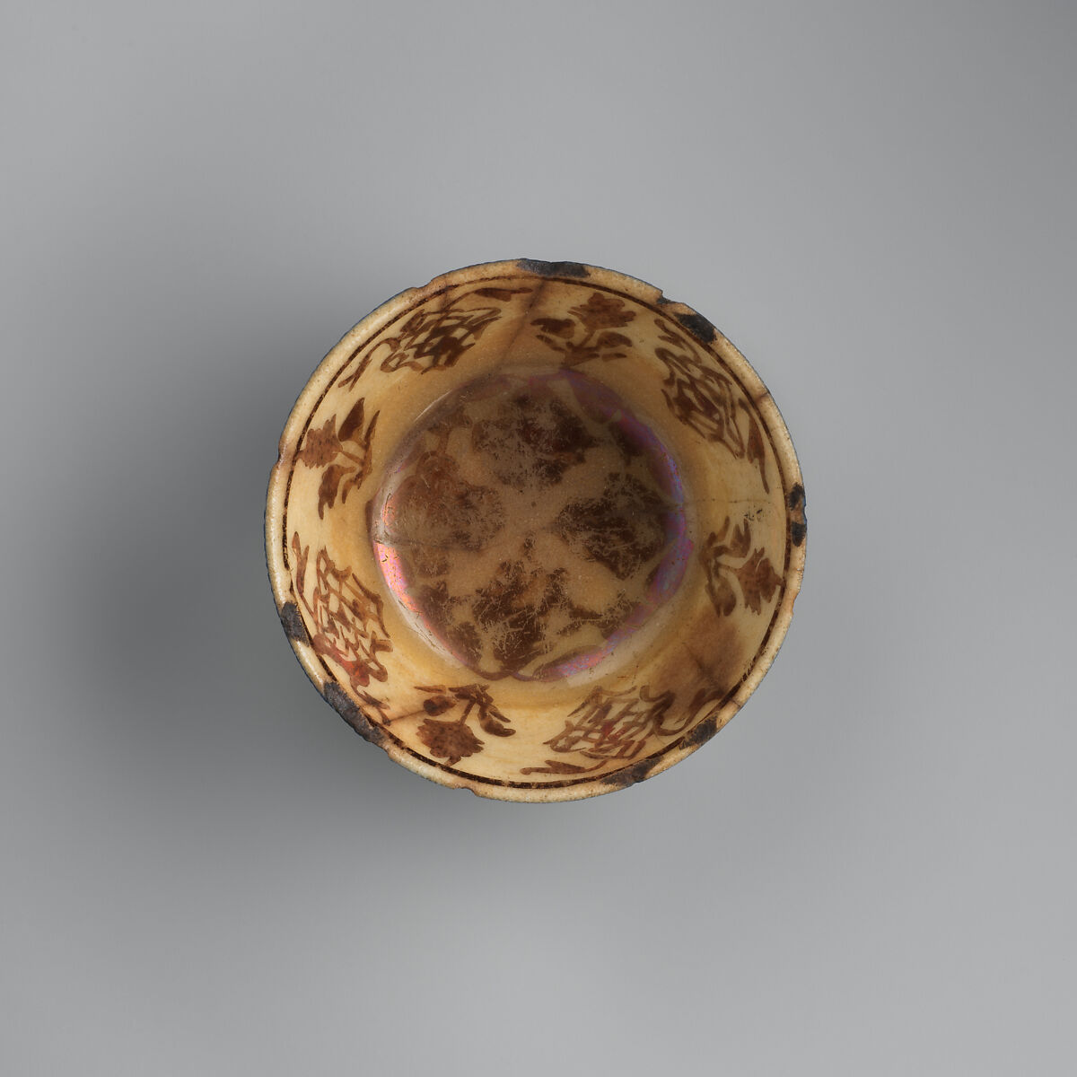 Cup, Stonepaste; luster-painted on opaque blue glaze (exterior) and white glaze (interior)