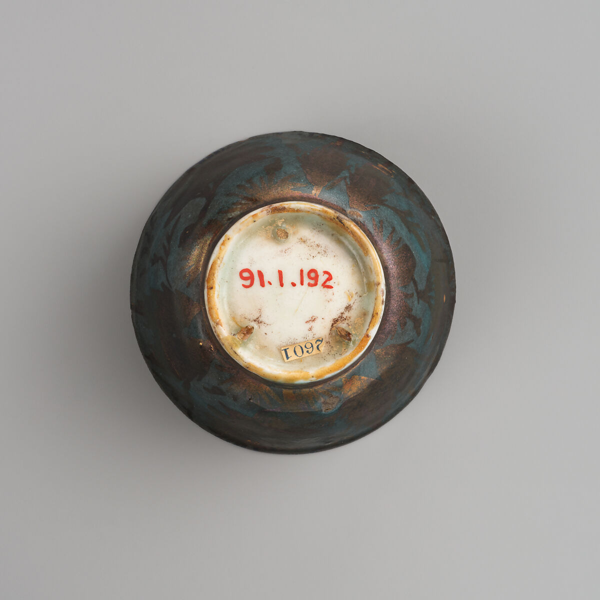 Cup, Stonepaste; luster-painted on opaque light blue glaze and white glaze (rim)