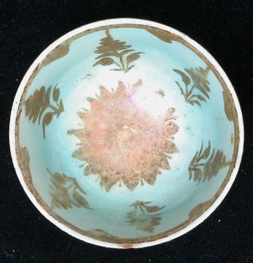 Cup, Stonepaste; luster-painted on opaque light blue glaze and white glaze (rim)
