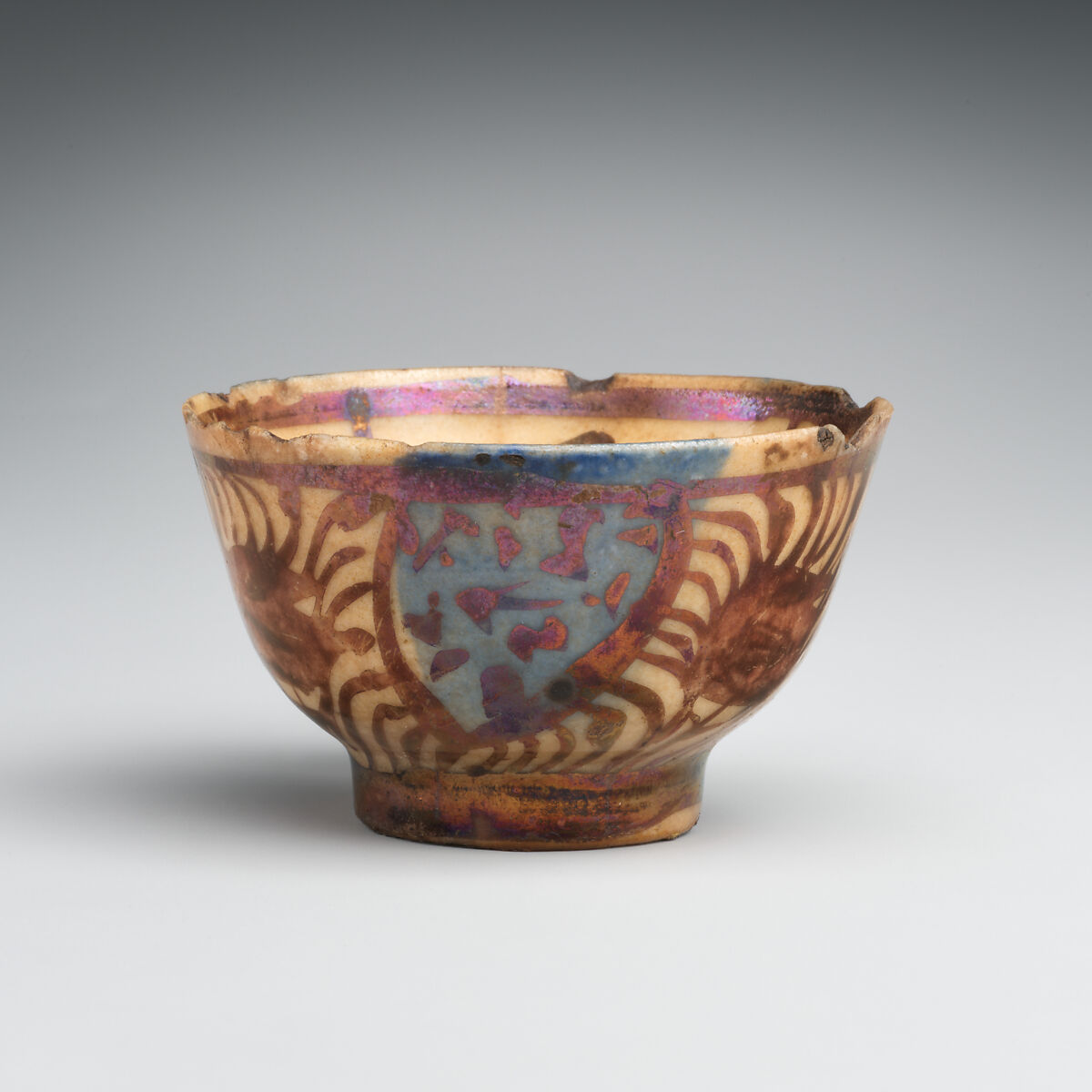 Cup, Stonepaste; luster-painted on opaque blue and white glaze under transparent colorless glaze