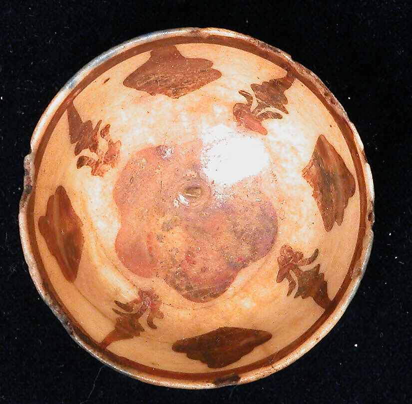 Cup, Stonepaste; luster-painted on opaque blue and white glaze under transparent colorless glaze