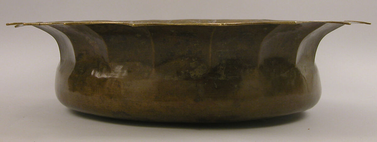 Basin with Figural Imagery, Brass; raised, engraved, and inlaid with silver and gold