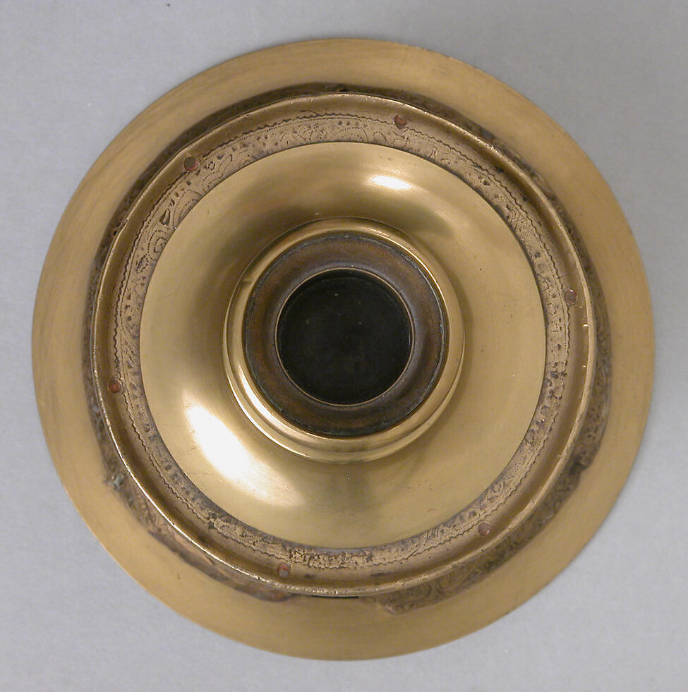 Candlestick, Brass; originally engraved and inlaid with silver