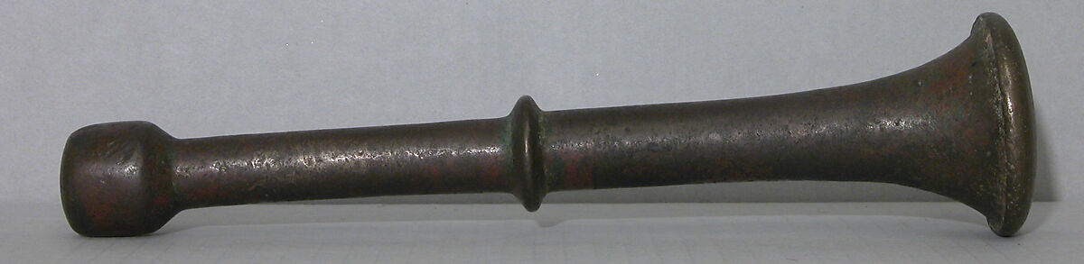 Mortar and Pestle made for Abu Bakr 'Ali Malikzad al-Tabrizi, Bronze; inlaid with silver and black compound