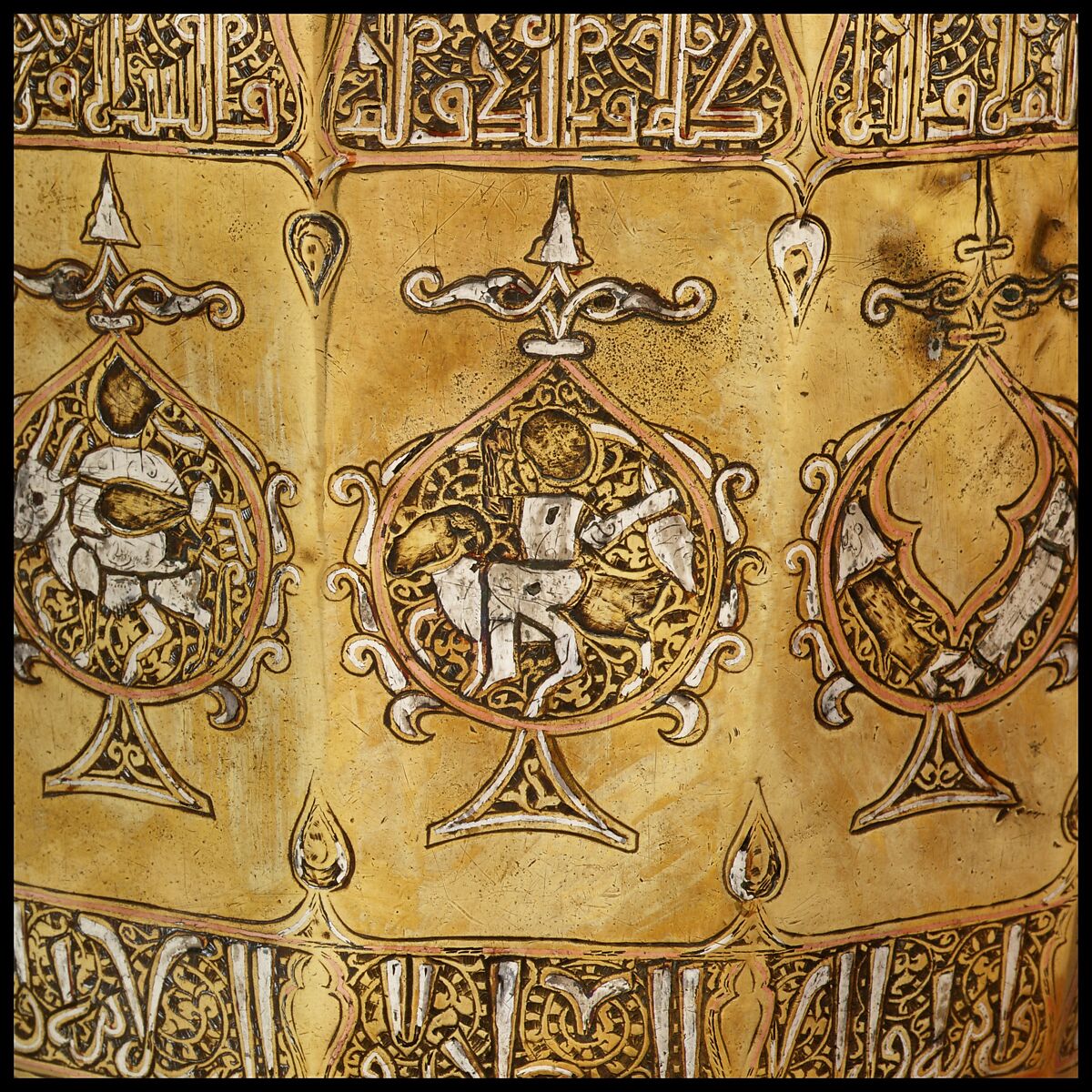 Ewer Base with Zodiac Medallions, Brass; engraved, inlaid with silver and copper