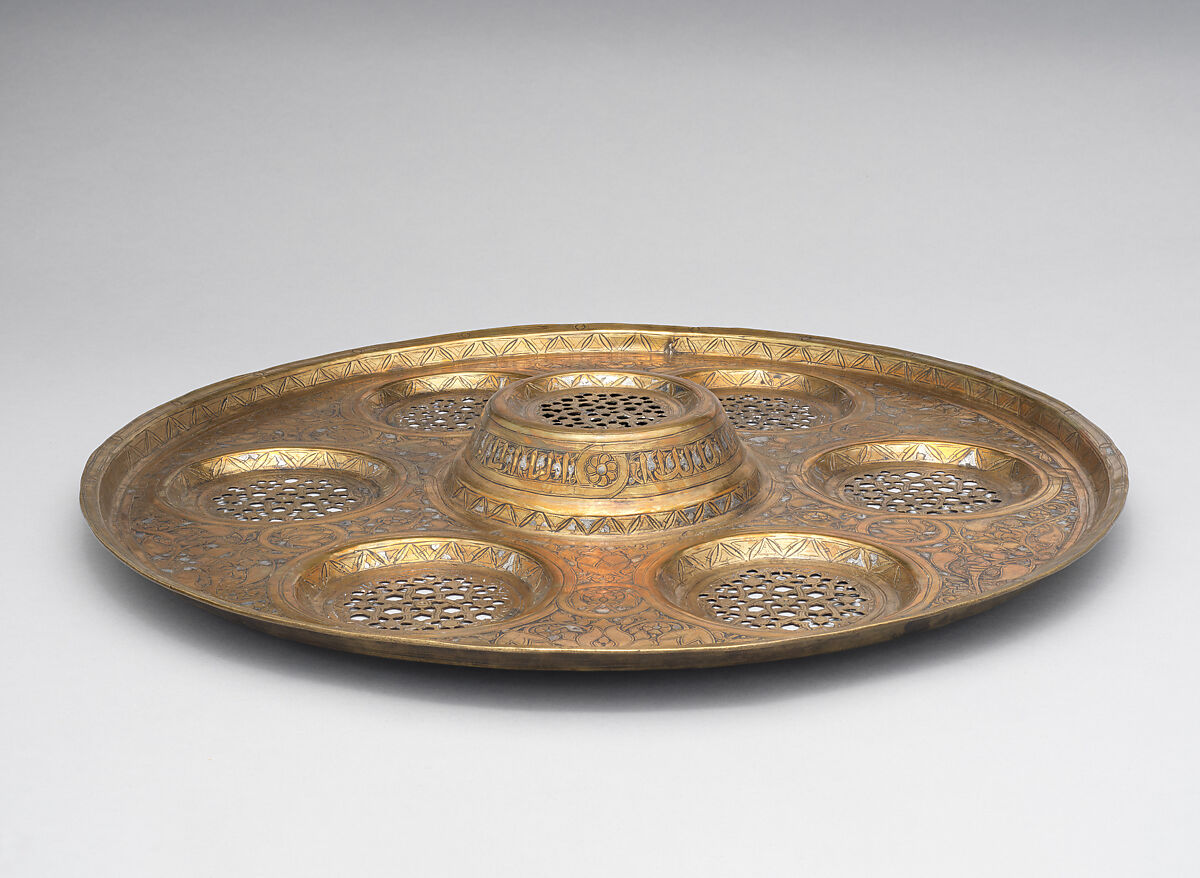 Tray, Brass; originally inlaid with silver