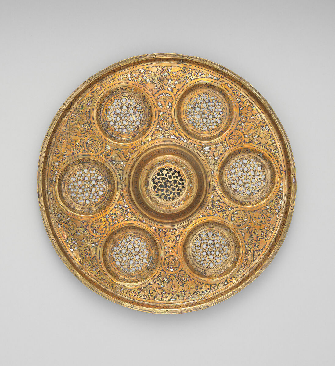 Tray, Brass; originally inlaid with silver 