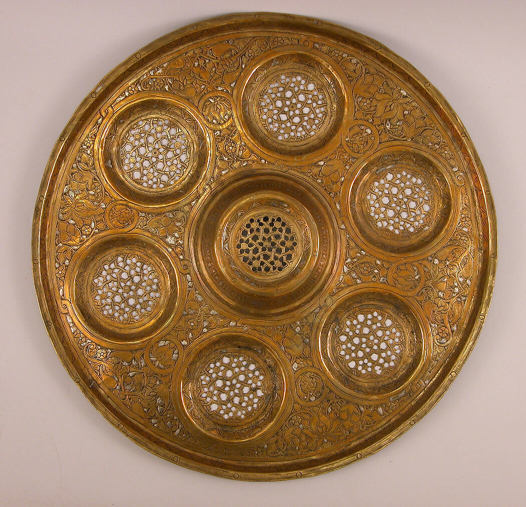 Tray, Brass; originally inlaid with silver