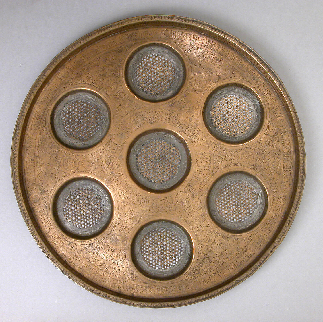 Tray, Brass; originally inlaid with silver 