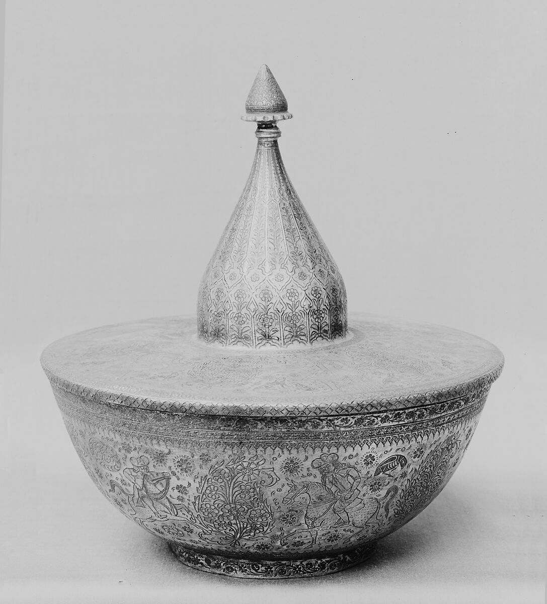 Bowl with Cover, Tinned copper; engraved