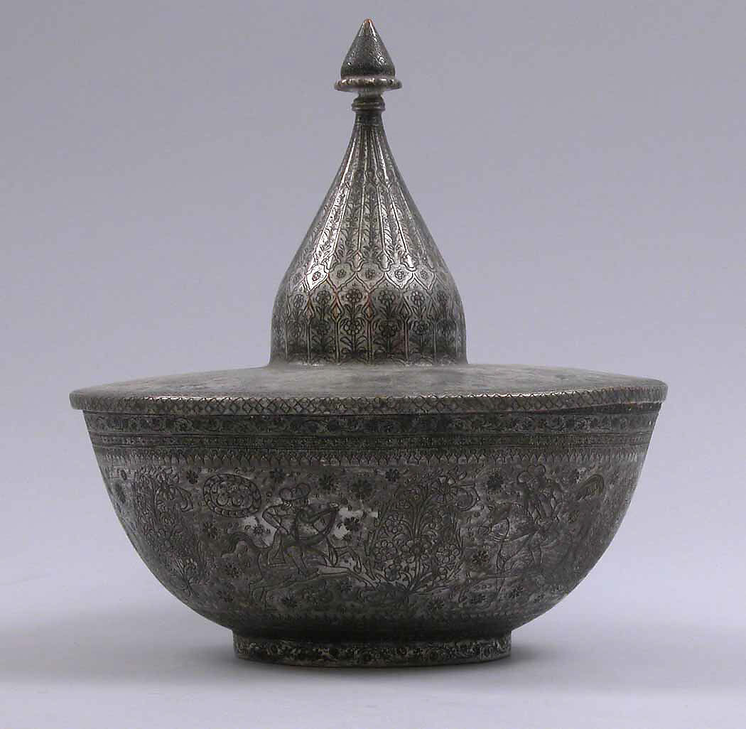 Bowl with Cover, Tinned copper; engraved