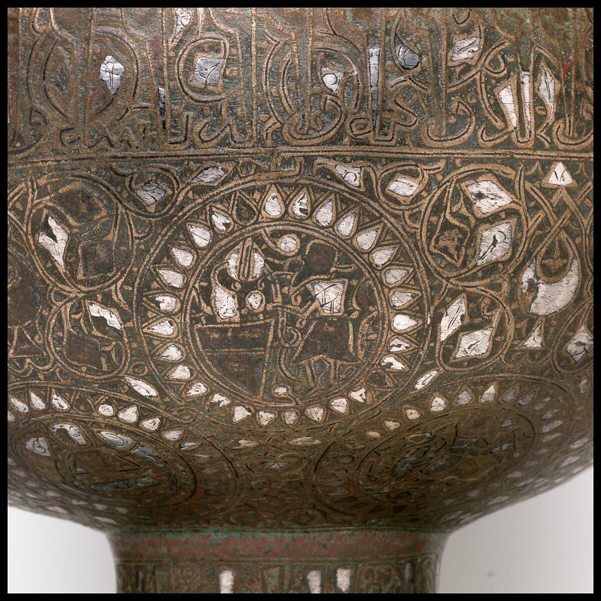 Footed Bowl, Bronze; inlaid with silver and black compound