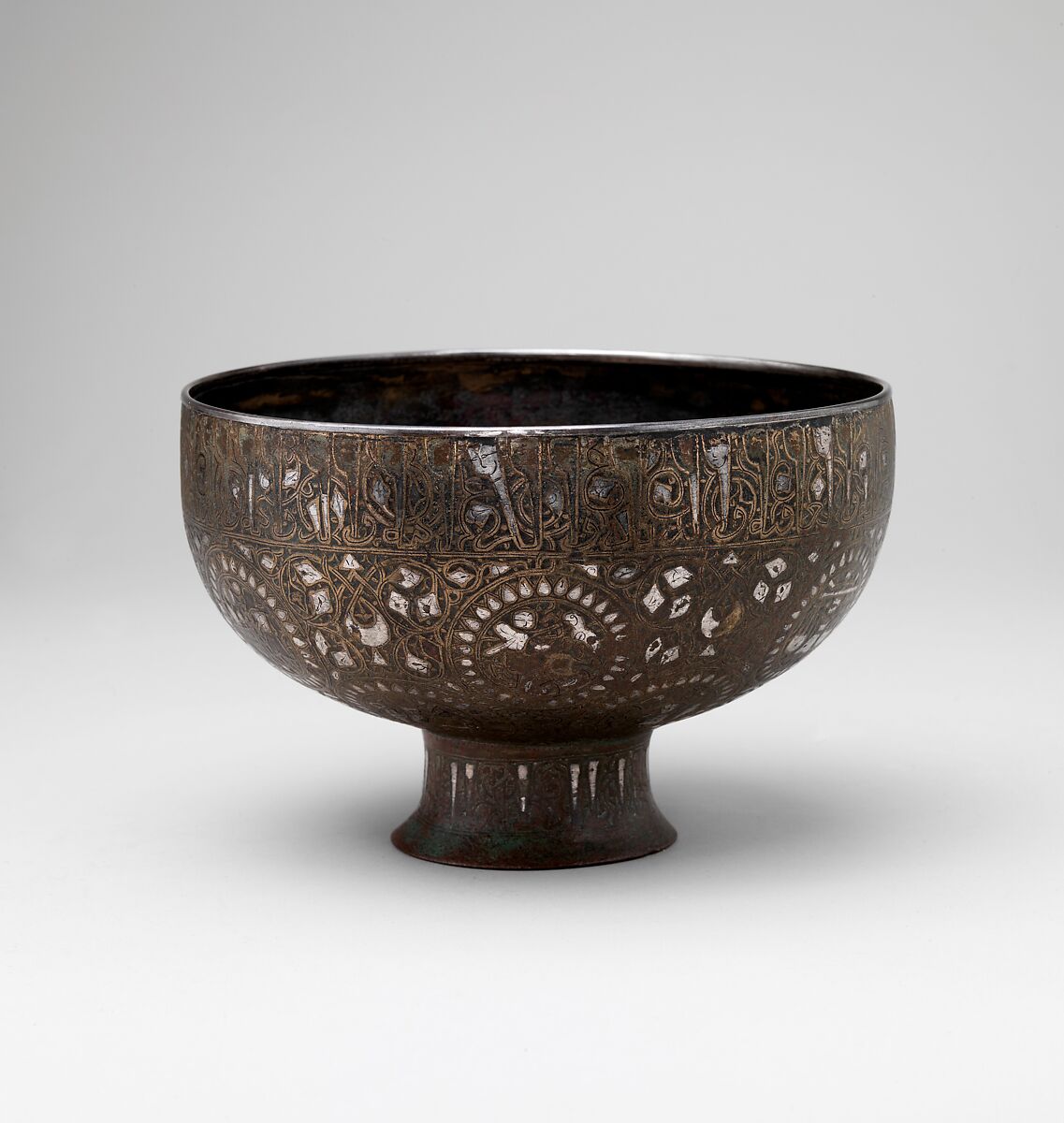 Footed Bowl, Bronze; inlaid with silver and black compound 