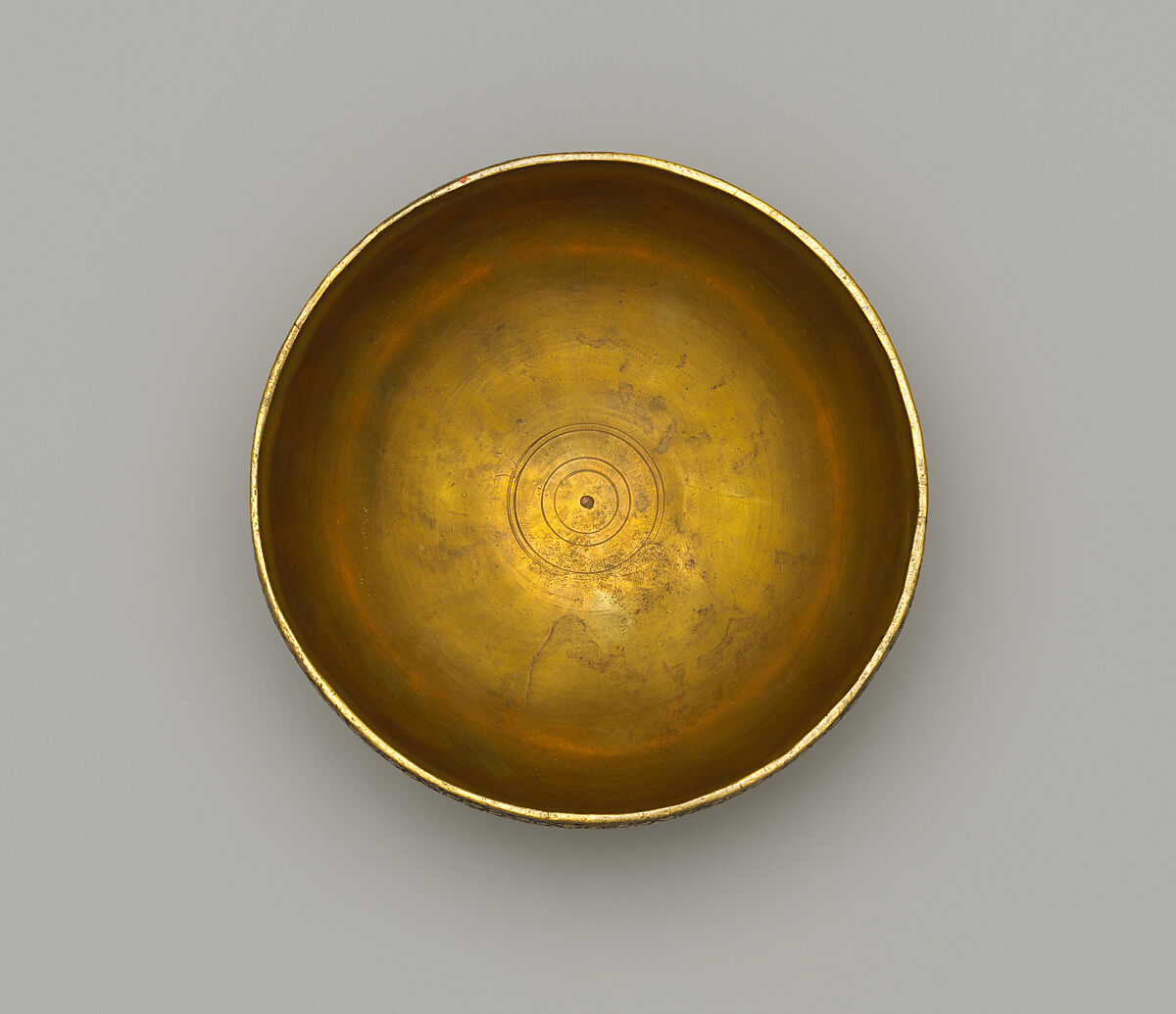 Bowl, Brass; inlaid with silver