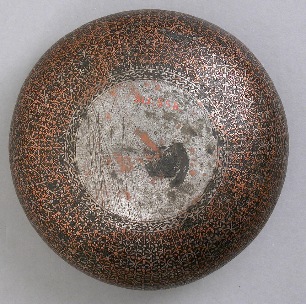 Bowl, Copper; damascened with silver