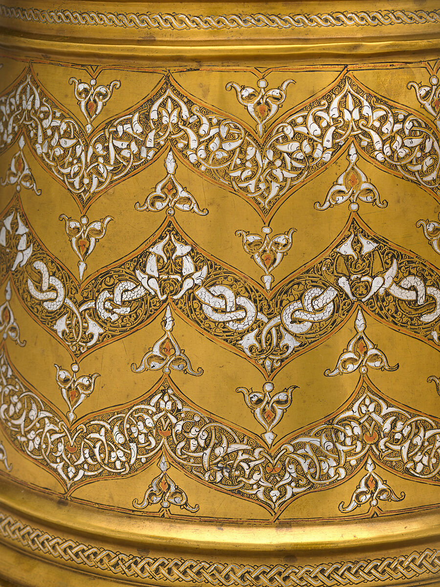 Candlestick Base with Interlacing Dragons, Brass; inlaid with silver and copper