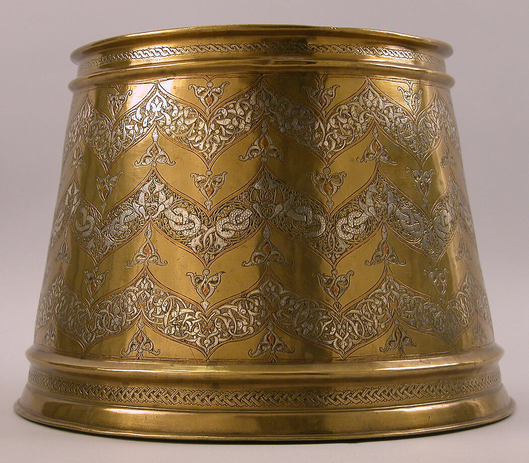 Candlestick Base with Interlacing Dragons, Brass; inlaid with silver and copper