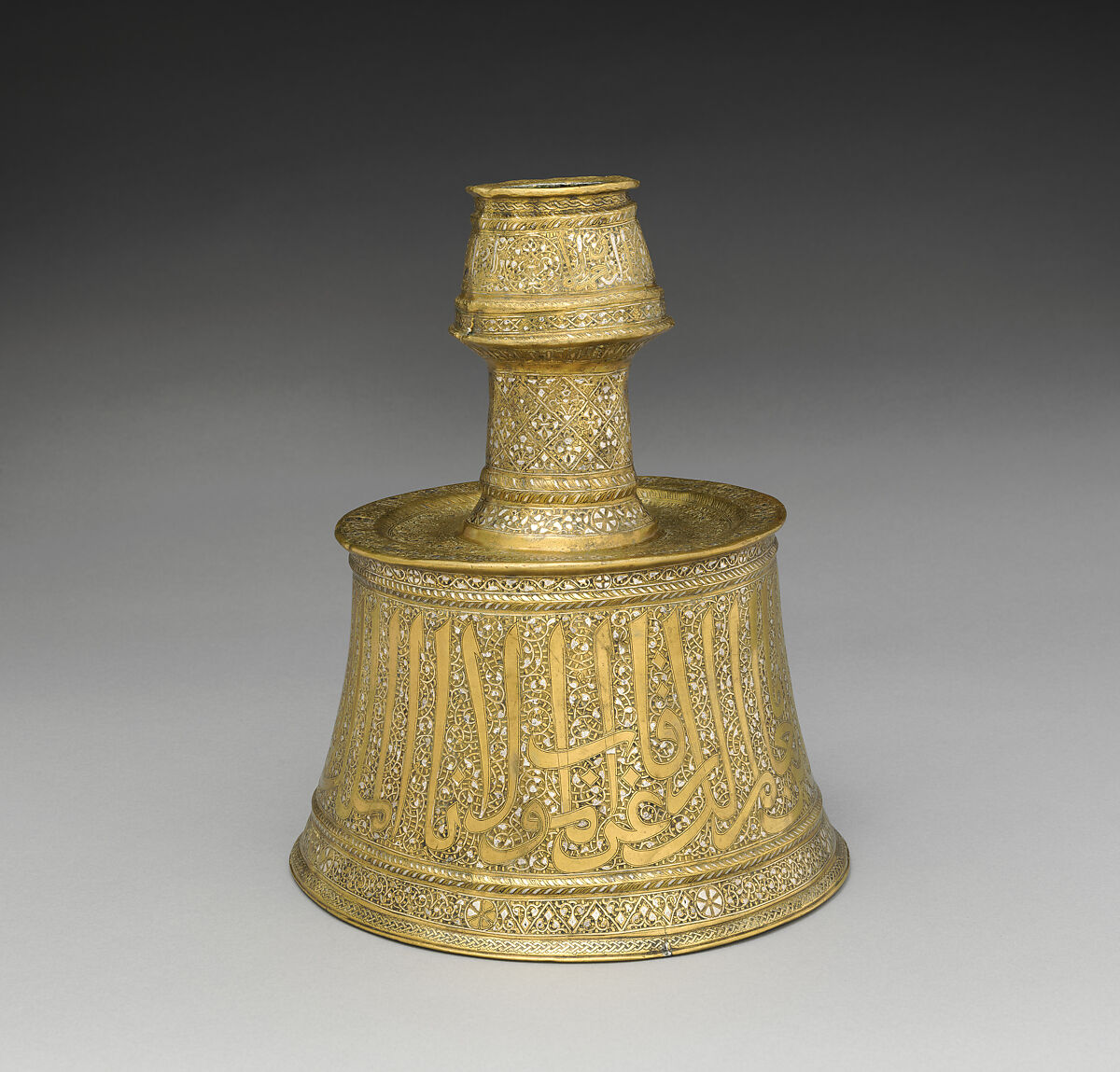 Candlestick, Brass; inlaid with silver 