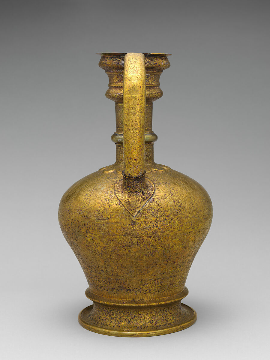 Ewer, Brass; originally inlaid with silver