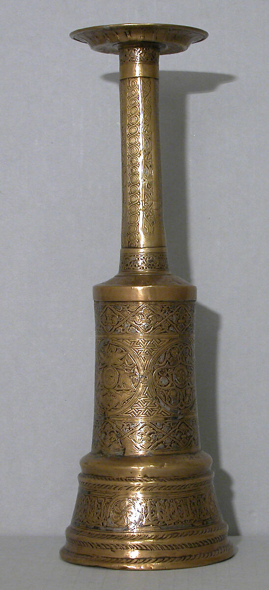 Candlestick, Brass; inlaid with silver 