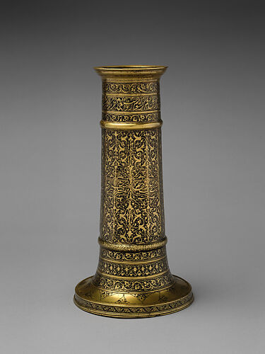 Engraved Lamp Stand with a Cylindrical Body