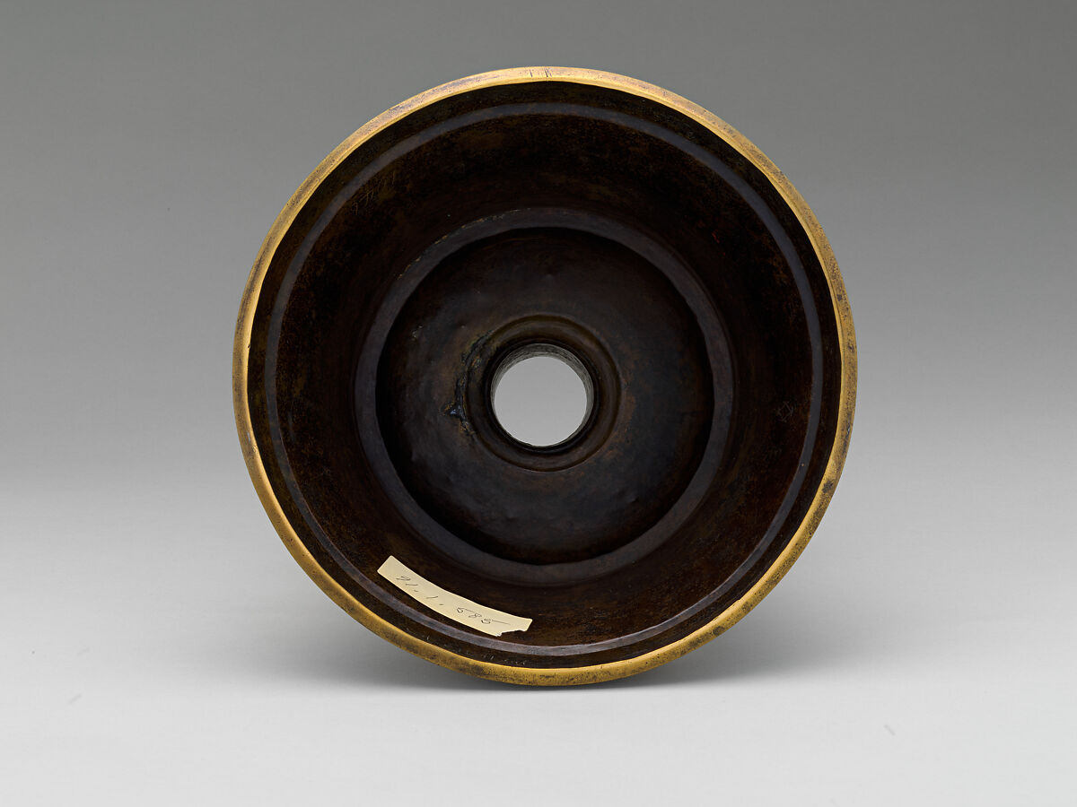 Candlestick, Brass; inlaid with silver
