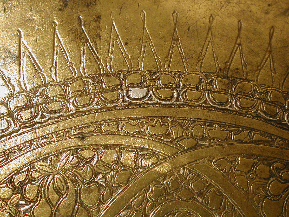 Basin, Brass; inlaid with silver