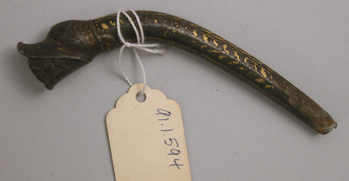 Water Pipe Part, Copper alloy, steel; upper part engraved, silvered, and gilded