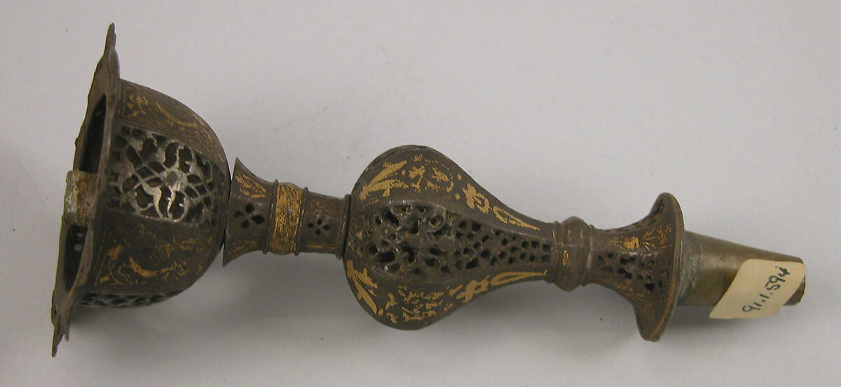 Water Pipe Part, Copper alloy, steel; upper part engraved, silvered, and gilded