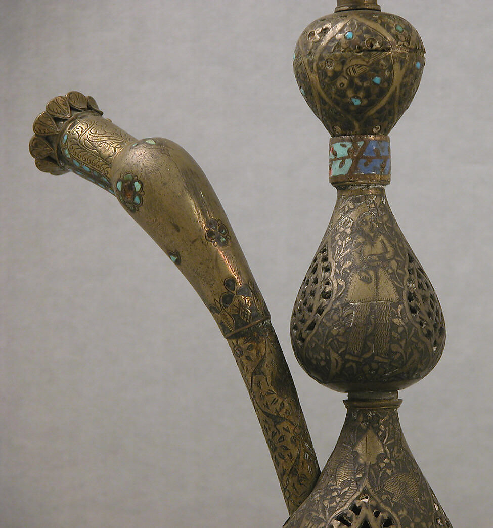 Water Pipe Top, Brass, enamel, turquoise
