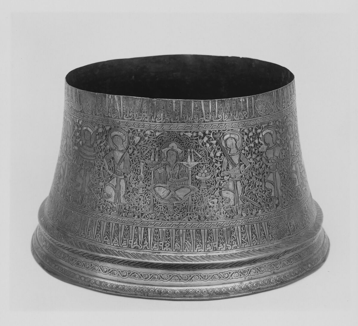 Candlestick Base, Brass; engraved and inlaid with silver
