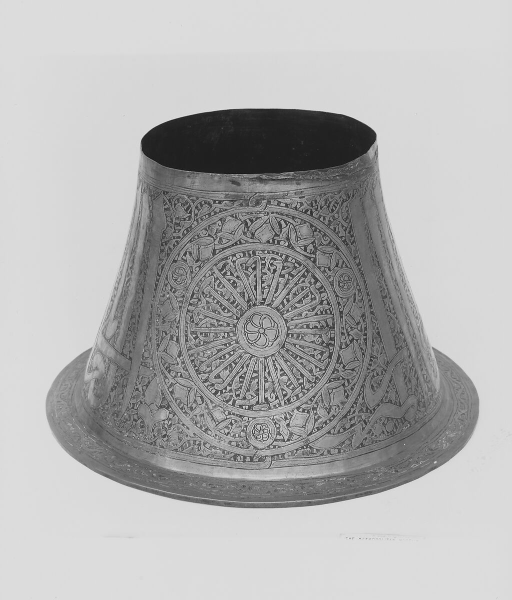 Candlestick Base, Brass; engraved and originally inlaid with silver