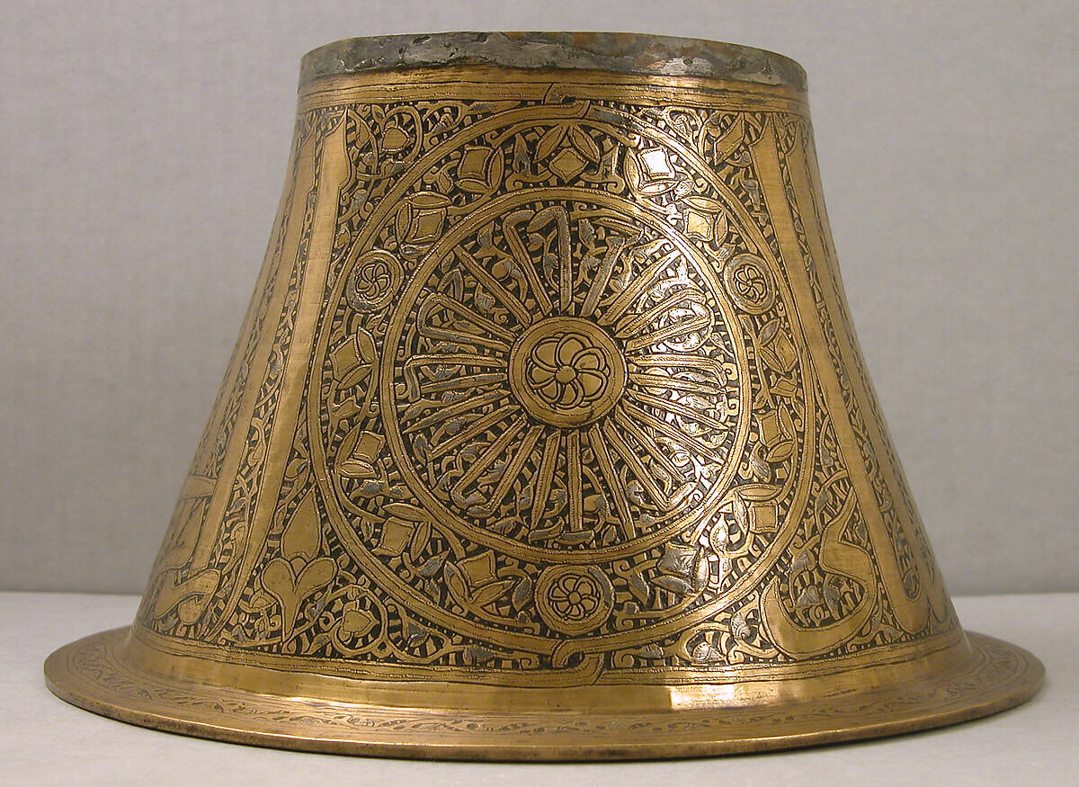 Candlestick Base, Brass; engraved and originally inlaid with silver