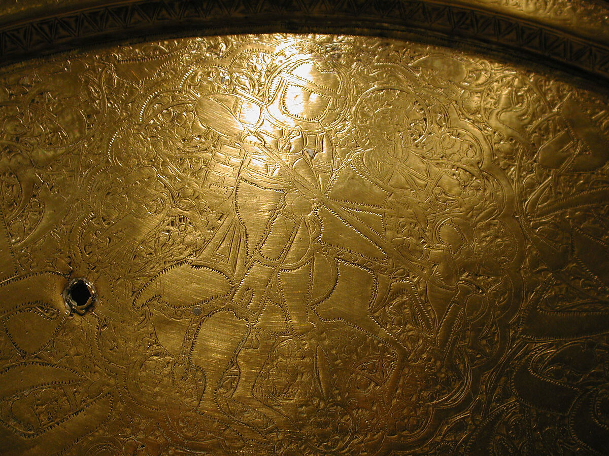 Tray of Yemeni Sultan al-Mu'ayyad ibn Yusuf, Ahmad ibn Husayn al-Mosuli  , Cairo, Brass; inlaid with silver