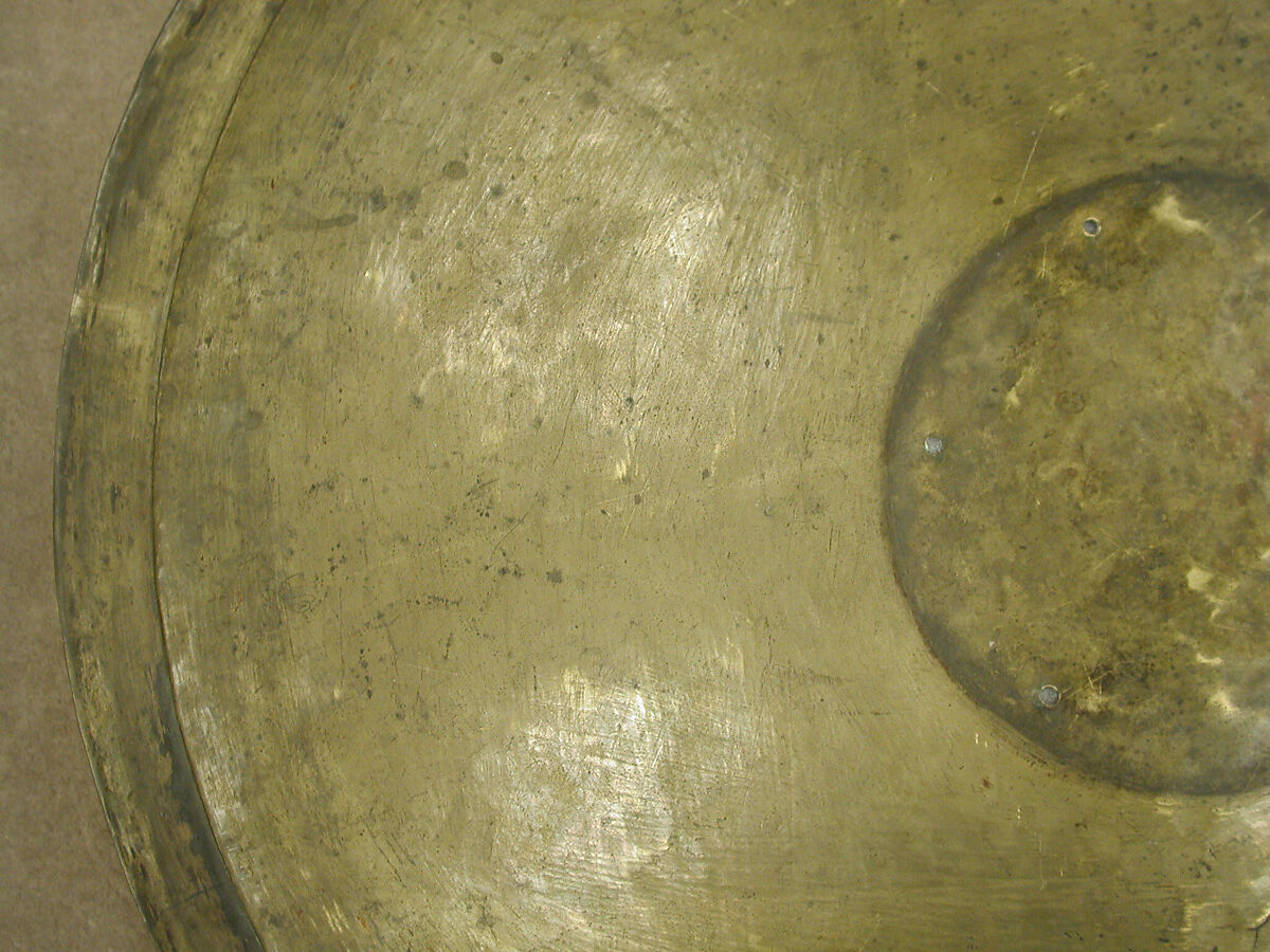 Tray, Brass; engraved and inlaid with silver and black compound