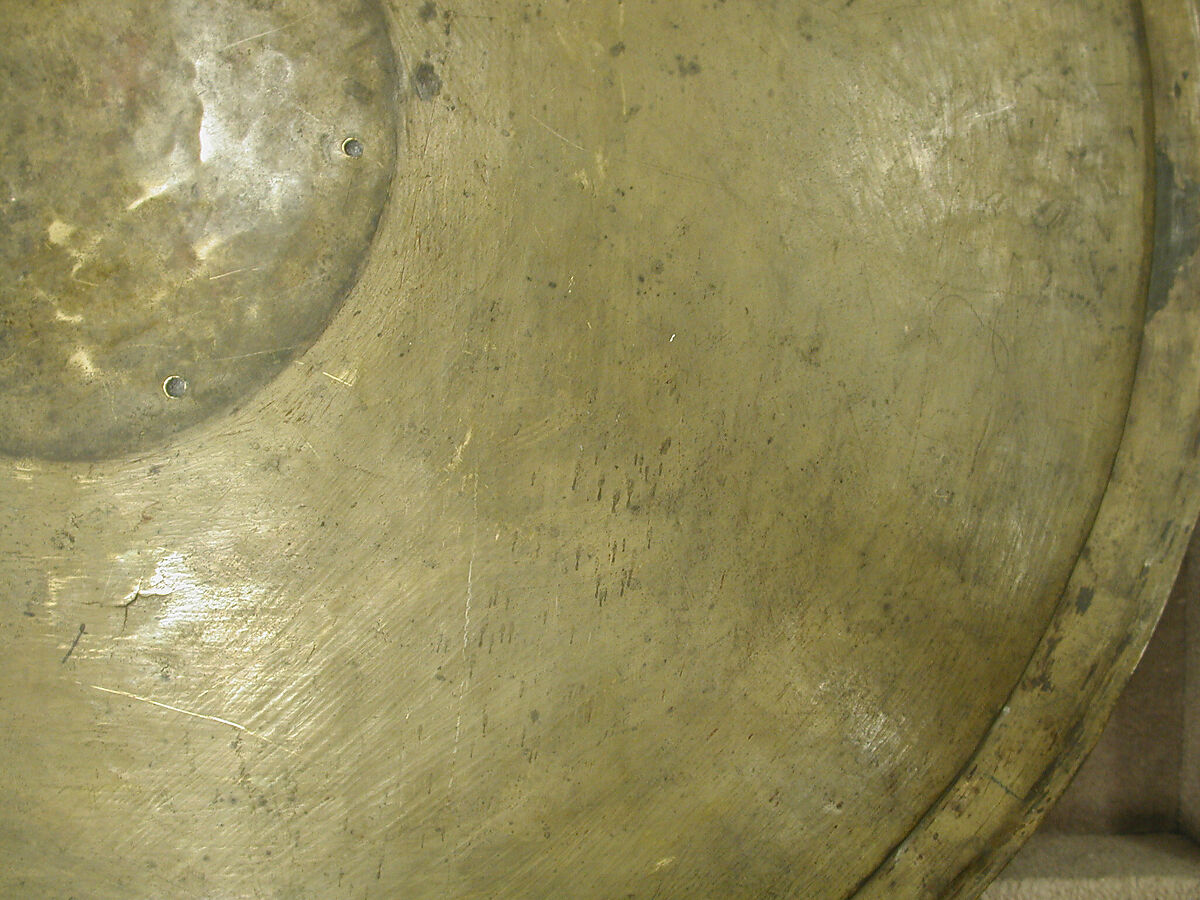 Tray, Brass; engraved and inlaid with silver and black compound