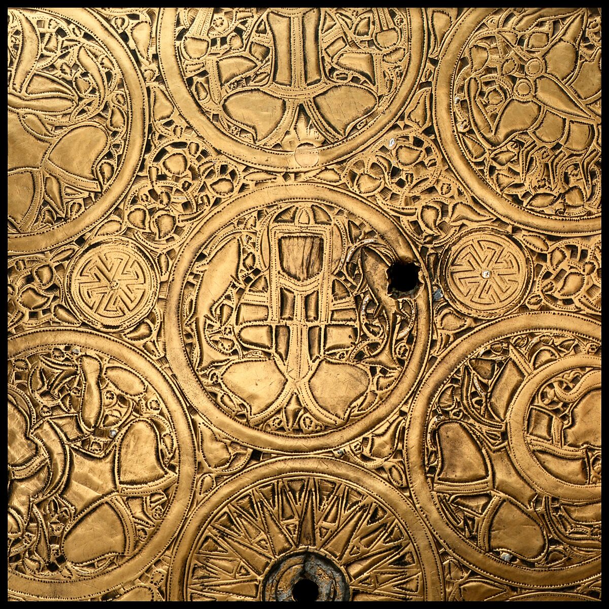 Tray Made for the Rasulid Sultan al-Mu'ayyad Da'ud ibn Yusuf, Brass; engraved and inlaid with silver and black compound