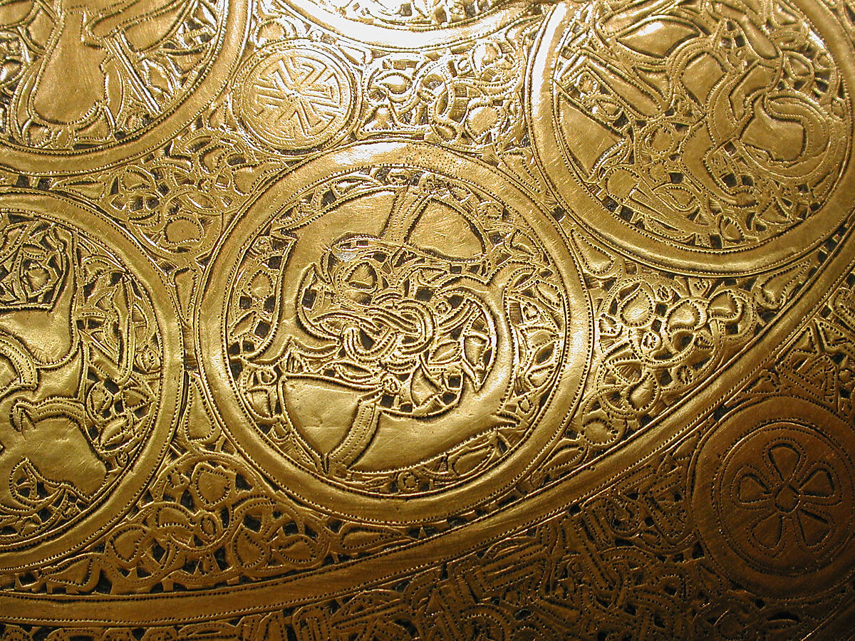 Tray Made for the Rasulid Sultan al-Mu'ayyad Da'ud ibn Yusuf, Brass; engraved and inlaid with silver and black compound