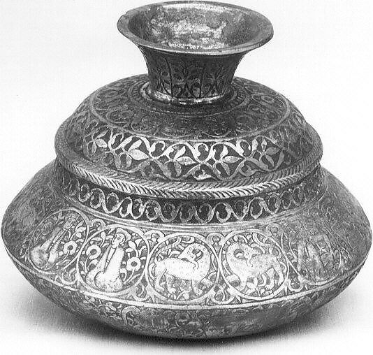 Vase, Copper alloy, silver, black compound