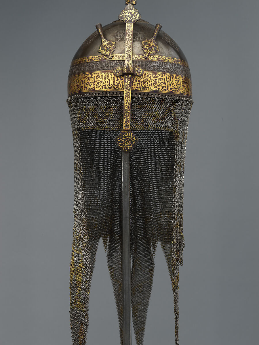 Helmet with Talismanic Inscriptions, Steel; damascened with gold